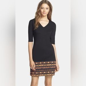 NWT Plenty by Tracy Reese Joan Black Shift Dress with Boho Trim, Sz 12P